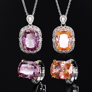 High Quality Eco-friendly Copper Large 15*20mm Dried Rose Zircon Square Necklace and <b>Rings</b> <b>Set</b> Necklace <b>Sets</b> for <b>Women</b> Jewelry - Product Image 1