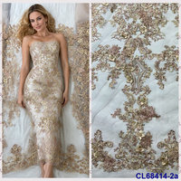 Tissu en dentelle de tulle à sequins 3D, maille brodée écologique en polyester/coton, nouvelle arrivée pour robes