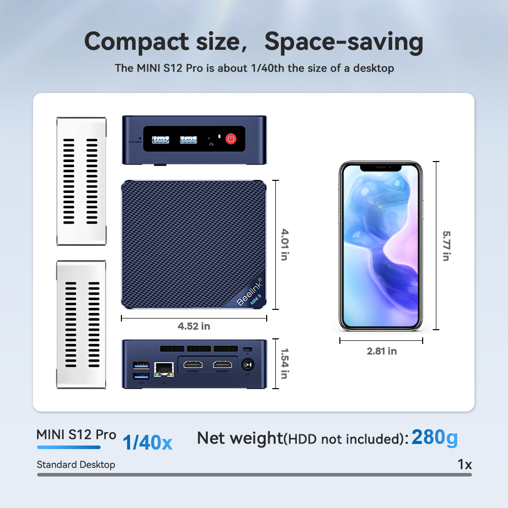 Beelink MINI S12 PRO N100: 16GB RAM, 500GB SSD, Intel Quad-Core