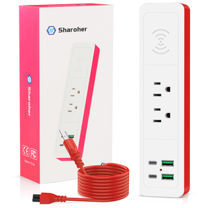 Abbondante presa di corrente Wireless veloce 10W 2 prese 2 USB 2 presa di ricarica rapida di tipo C da tavolo per ufficio casa 6ft - Product Image 1