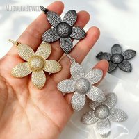 PM61892 Collier de luxe à breloques DIY en forme de grande fleur, serti de zircone cubique étincelante, accessoires de bijouterie pour femmes, vente en gros