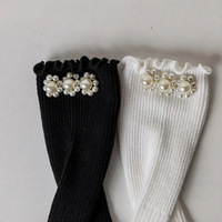 Chaussettes de fête pour filles, style japonais, mignonnes, pour enfants, en tricot bouclé, respirantes, avec volants, dentelle, nœuds, perles, style princesse Lolita