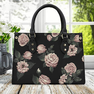 Dropship Rose Flower Pattern Vintage PU Leather Handbag for Women POD Dropship Fashionable Lady Tote Bag - Product Image 4