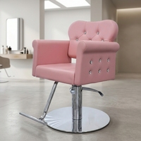 Fauteuil de coiffure rose personnalisé pour salon de beauté, avec décorations en diamant et fonction hydraulique, idéal pour les barbiers et les spas.