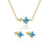 Collier personnalisé en argent sterling S925 avec trèfle à quatre feuilles porte-bonheur, boucles d'oreilles en turquoise de luxe à la française, ensemble de bijoux pour femmes