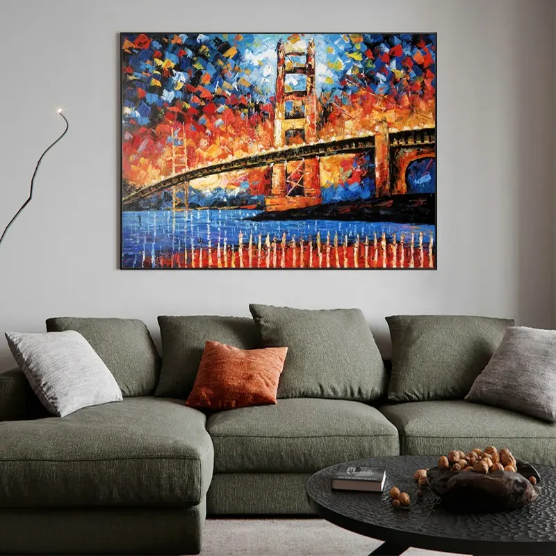 Hand Painted pop art Oil Painting on Canvas landscape bridge Wall Art Modern Abstract Living Room Bedroom Wall Decoration