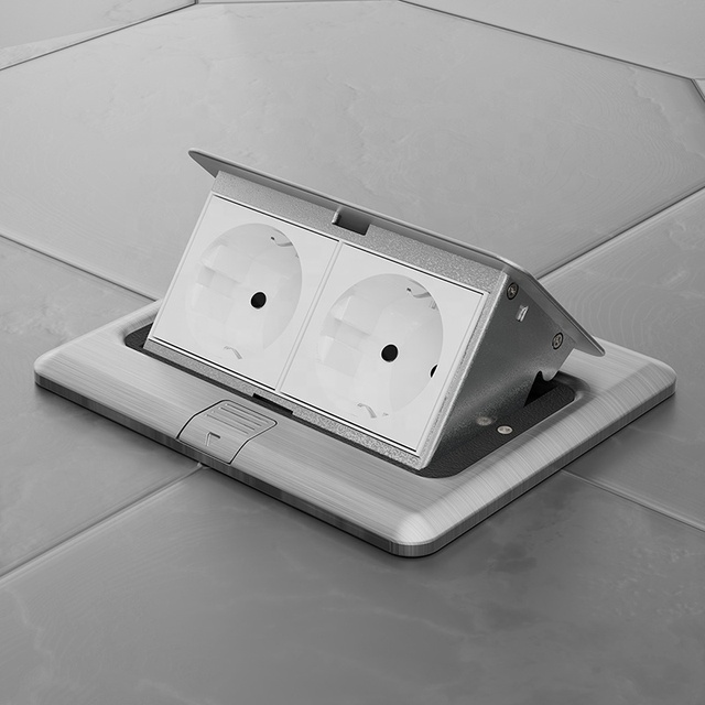 Concealed Mounting IP54 Waterproof Floor Box EU 250V 16A Double German Schuko Floor Socket