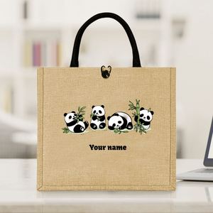 Sac en lin personnalisé avec nom : Sac plat en lin Panda, Sac en lin frais et mignon, Cadeau d'anniversaire, Respirant et lavable - Product Image 5