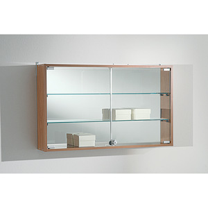 Vitrina Colgante de 85 cm de Ancho y 50 cm de Alto, Madera de Cerezo, Puertas de Vidrio, Espejo en la Parte Posterior - Product Image 1