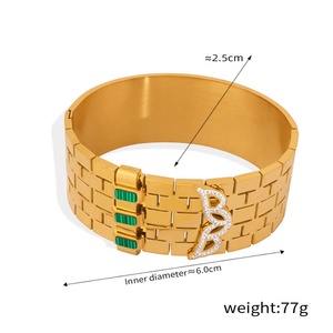 Bracelet jonc épais tendance en acier inoxydable plaqué or 18 carats et zircon, étanche, pour femme, idéal pour les soirées - Product Image 1