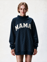 Sweat-shirt à col montant pour femme à pois, longueur allongée, avec logo brodé et patch personnalisé sur mesure