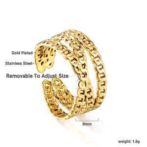 Anillo de Cadena Enrollada de Tres Capas, Estilo Europeo, Joyería de Acero Inoxidable, Chapado en Oro de 18K, Anillos Abiertos para Mujer - Product Image 3
