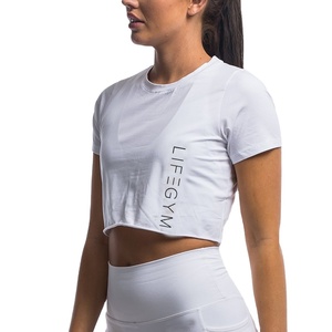 เสื้อยืดผ้าฝ้ายสแปนเด็กซ์สำหรับผู้หญิง,เสื้อเอวลอยสีขาวสำหรับใส่ออกกำลังกาย - Product Image 1