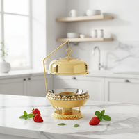 Plat de service rond de luxe doré en acier inoxydable pour buffet, chauffe-plats pour événements, traiteur, hôtel, mariage, banquet