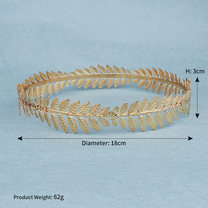 Couronne de feuilles d'or de bonne qualité pour mariée, diadèmes européens et américains en feuilles dorées, serre-tête rétro grec et romain en laurier - Product Image 5