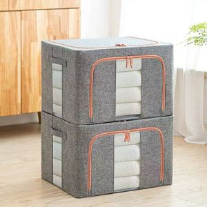 Boîte de rangement pour vêtements et couettes en coton et lin, grande capacité, pliable, anti-poussière, <span class=keywords><strong>double</strong></span> couvercle rabattable, 60L-70L, épaisse et durable - Product Image 3