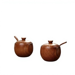 Tarro de Miel de Madera Hecho a Mano con Tapa Abatible y Cuchara, Diseño Tradicional Chino, Apto para Calentar, Lavable en Lavavajillas, Hermético para Almacenamiento de Alimentos - Product Image 2