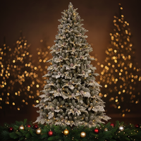 Sapin de Noël en PE floqué blanc de luxe de haute qualité avec pommes de pin LED blanc chaud et base autoportante pour décoration intérieure festive