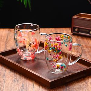 <b>Net</b> Red Double-Layer Glass Thermal <b>Insulation</b> Reusable Back School Drinkware Supply High-Value Quicksand Gypsophila Dried Flower - Product Image 2