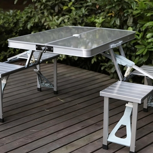 Leisure Modern Outdoor Use Aluminum Folding Rect Picnic <b>Table</b> With 4 Chairs 1 Year Warranty Folded Design - Product Image 2