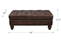 Pouf/Banc capitonné en cuir véritable de style aviateur, vintage et luxueux, pour salon ou chambre à coucher, inspiré du style loft industriel rétro.