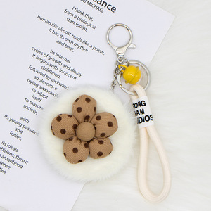 Pendentif miroir en peluche Hiver et Automne, Miroir de maquillage, Pendentif de <span class=keywords><strong>sac</strong></span> en peluche à pois et fleurs, Accessoire porte-clés - Product Image 2