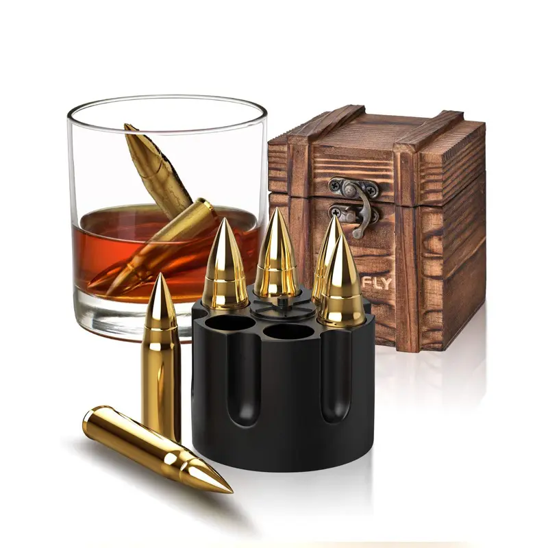 New Arrival Wholesale Bar Tool Set of 6 Stainless Steel Bullet Whiskey Chilling Stones Reusable Bullet Ice Cube Rock Stones