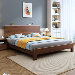 Lit en bois massif noyer 1,8 m, lit plateforme king size, style moderne minimaliste nordique, meubles de chambre à coucher - Product Image 1