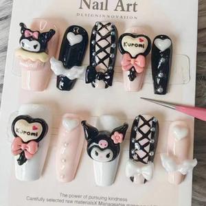 Marque privée de luxe presse sur les ongles ongles faits à la main en acrylique épais personnalisés avec des strass ongles artificiels - Product Image 1