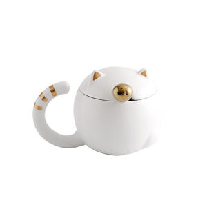 Mug en céramique mignon en forme de chat avec couvercle et cuillère, ensemble de trois pièces pour café, thé, boissons, cadeau - Product Image 5