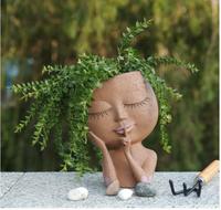 Pots à plantes en forme de visage, pot à fleurs unique pour plantes d'intérieur et d'extérieur, pot en résine en forme de tête avec trou de drainage, joli pot à plantes en forme de visage de femme
