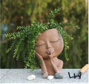 Pots à plantes en forme de visage, pot à fleurs unique pour plantes d'<span class=keywords><strong>intérieur</strong></span> et d'extérieur, pot en résine en forme de tête avec trou de drainage, joli pot à plantes en forme de visage de femme - Product Image 3