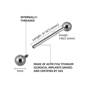 <span class=keywords><strong>Gioielli</strong></span> per <span class=keywords><strong>Piercing</strong></span> in Titanio Grado Impiantabile con Barra Dritta Filettata Internamente, Ideali per Lingua e <span class=keywords><strong>Capezzolo</strong></span> - Product Image 1