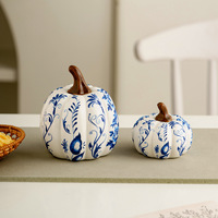 Décoration d'entrée de bureau d'Halloween en porcelaine bleue et blanche tricolore de style nordique créatif en forme de citrouille