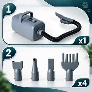 Sèche-cheveux haute vitesse pour animaux de compagnie 1550W avec chauffage, vitesse et température réglables, pour chiens et chats, avec 4 embouts - Product Image 3