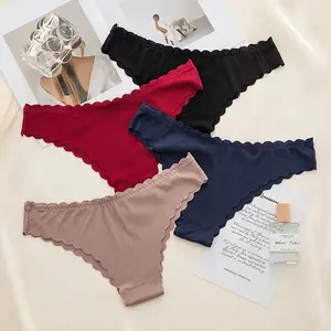 Pure cotton Europe Sexy Thong Female Mid-low waist Lady Comfortable Breathable T-line panties Simple Women's thong panties
