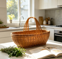 Panier en bambou tressé artisanal chinois, plateau de rangement portable pour la récolte et les pique-niques, idéal pour la décoration de cuisine de ferme