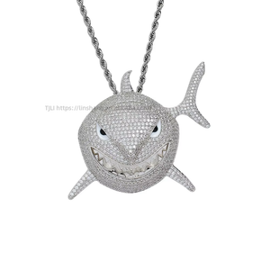 Large shark pendant, hip-hop <b>copper</b> inlaid zircon personalized domineering men's necklace. - Product Image 5