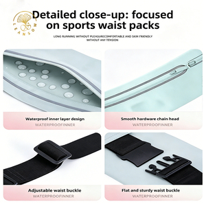 Ceinture de course personnalisée avec logo du fabricant, support de téléphone, sac banane de sport sans couture, étanche, rose, noir, réglable, OEM, Rinoneras - Product Image 6
