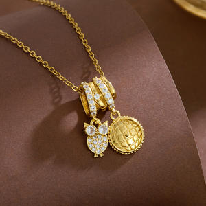 Hot Selling Trendy DIY Brass 18K Gold Plated Star <strong>Owl</strong> Life Tree Cross Flower Zircon Charms Pendant <strong>Necklace</strong> for Women Gift - Product Image 3