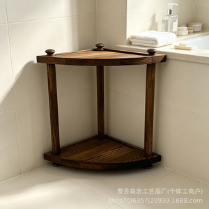 Wood Layer <b>Shelf</b> 2 Tier Corner Storage <b>Rack</b> For Kitchen Spice Bathroom Toiletries Carbonization Modern Standing Type - Product Image 3