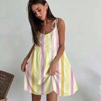 Gaun Mini Wanita Tanpa Lengan Bergaya Baru Musim Panas dengan Cetakan Hawaii Bahan Sutra Susu, Dapat Dikustomisasi