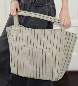 Sacs à Provisions en Toile Personnalisés Sacs en Lin à Rayures avec Poche Vente en Gros - Product Image 2