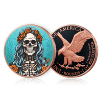 Pièce de Monnaie Souvenir de Collection en Cuivre Fin .999 de 1 once, Colorée, Thème Halloween Couple et Jour des Morts, Motif Squelette Gentleman et Dame