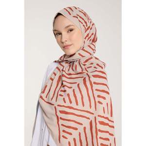 Écharpe en soie Pure Tone à motif en V, imprimé numérique pierre terre cuite, longue, multifonctionnelle pour femme - Product Image 1