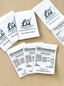 Etichetta Tessuta Nera Ecologica per Abbigliamento, Logo Viola Personalizzato, Etichetta Pieghevole con Slogan, Etichetta in Tessuto Premium per Abbigliamento - Product Image 3