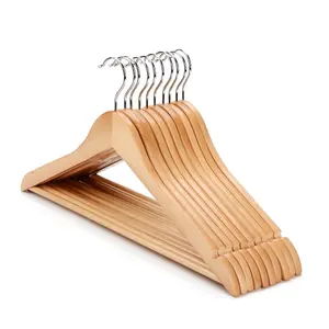 China factory Hanger Hotel Wooden Clothes Hanger Wholesale Wood Clothing Hanger with Non Slip Tube Bar