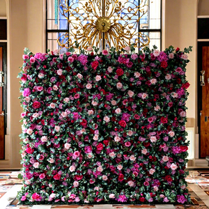 Panel de Pared Floral Enrollable 3D de 8x8 Pies, Flores Artificiales de Seda, Decoración de Boda, Fondo de Pared de Flores de Hierba - Product Image 1