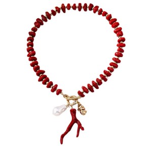 Nuova Collana Boho con Ciondoli di Perle Finte, Gioielli alla Moda con Perline Acriliche Irregolari Rosse per Donne - Product Image 6