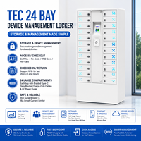 Casier de gestion d'appareils TEC à 24 baies avec accès RFID/HID, surveillance à distance et prise secteur AC avec charge Type-C PD65W